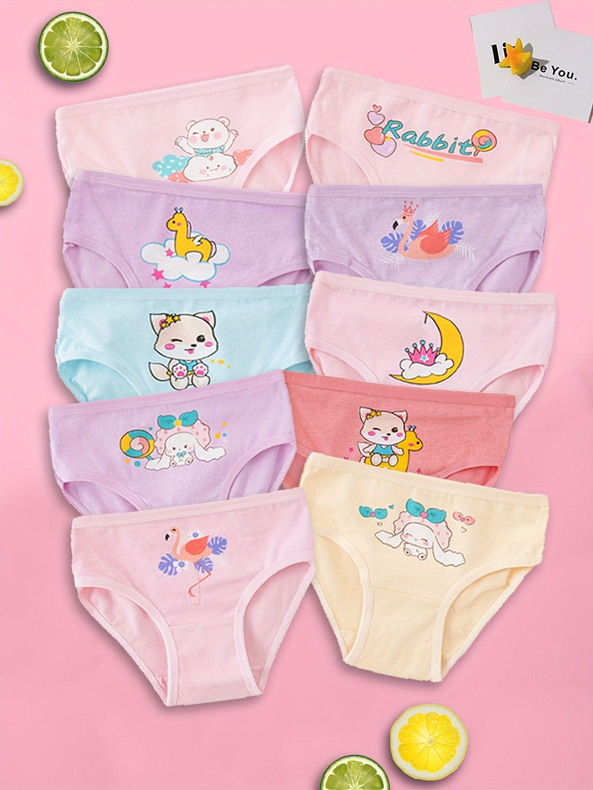 Girls' Pastel Cartoon Briefs 8-Pack in a Random Assortment with Cotton Blend Fabric for Daily Changes