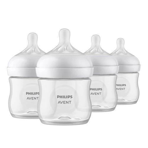 Philips Avent Natural Baby Bottles in a Four-Pack of 4-Ounce Sizes for Small Feedings at Home or Away