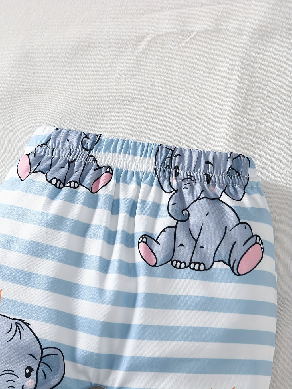 Baby Boys' Elephant Outfit Set in Gray and Blue Stripes with a Long-Sleeve Bodysuit and Footed Pants