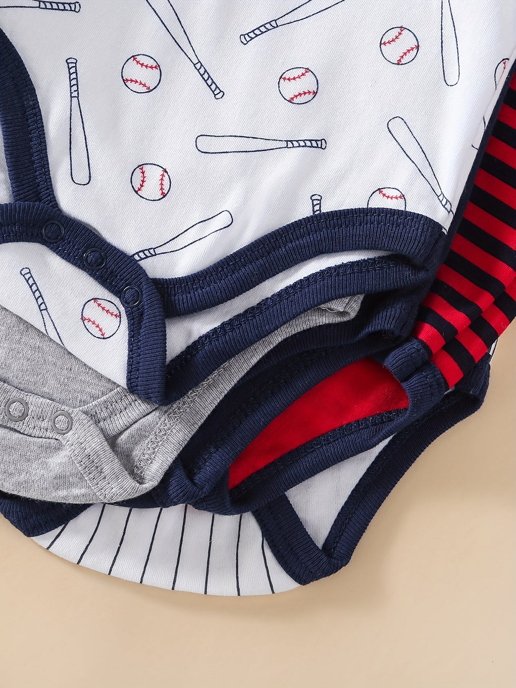 Baby Boys' Sports Bodysuits 5-Pack with Short Sleeves and Crotch Snaps in Baseball-Themed Everyday Prints