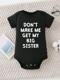 Baby Boy Big Sister Cotton Bodysuit in Black with Funny Family Lettering and Short Sleeves for Daily Wear