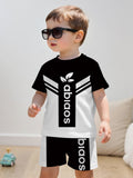 Baby Boys' Color Block T-Shirt and Shorts Set with Bold Letter Graphics for Casual Summer Outfits