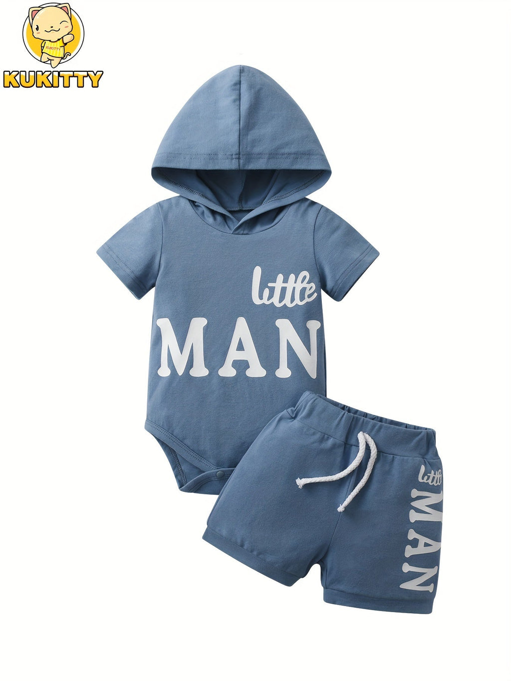 Baby Boys' Hooded Bodysuit and Shorts Set with Little Man or King Lettering for Short Sleeve Summer Wear