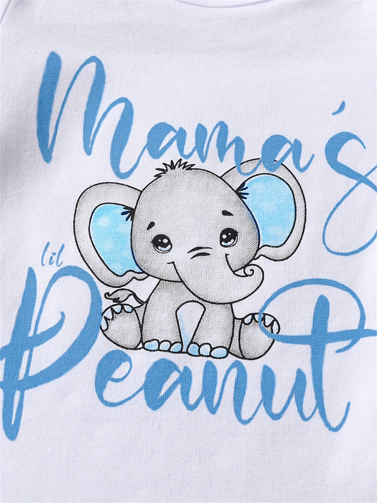 Baby Boys' Elephant Bodysuit, Pants and Hat Set in Blue and White with a Mama's Little Peanut Graphic
