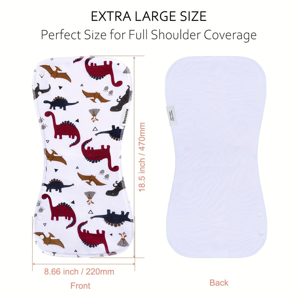 Baby Burp Cloths 12-Pack in Assorted Animal Prints, Contoured Shoulder Cloths with Cotton Outer Layers