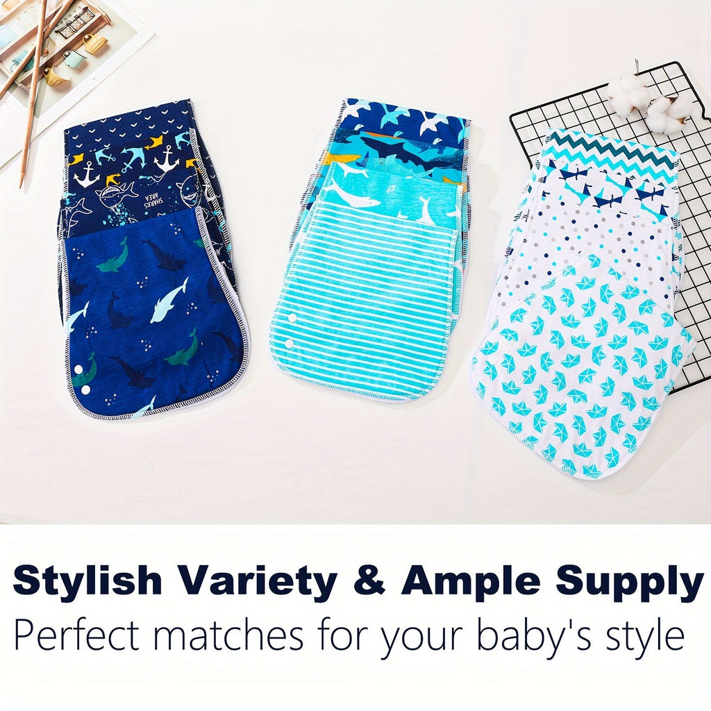 Baby Ocean Print Burp Cloths 12-Pack with Contoured Shoulder Coverage for Everyday Feeding and Burping