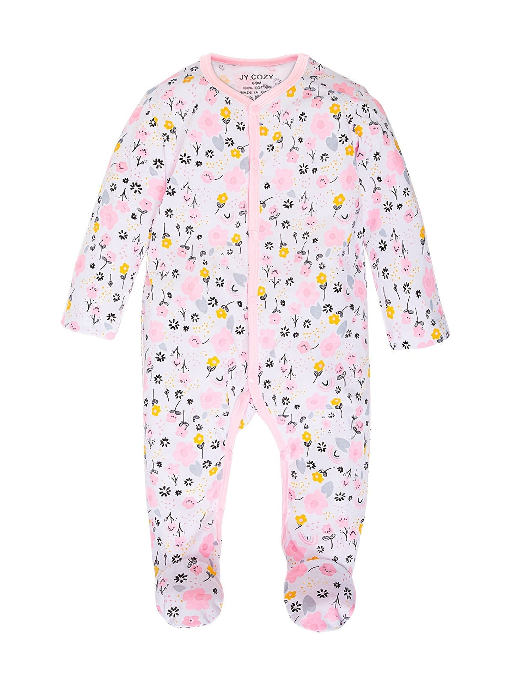 Baby Girls' Footed Rompers 4-Pack with Long Sleeves and Mixed Floral Animal Prints for Everyday Dressing