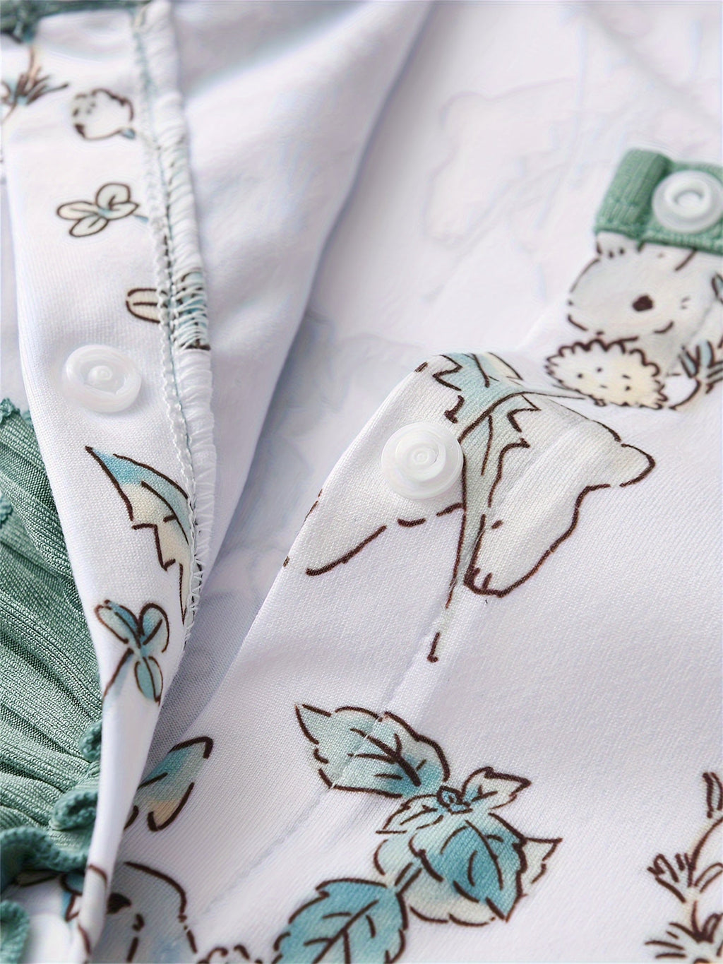 Baby Girls' Ruffle Front Rompers 2-Pack in Green and Rabbit Print with Long Sleeves for Everyday Outfits