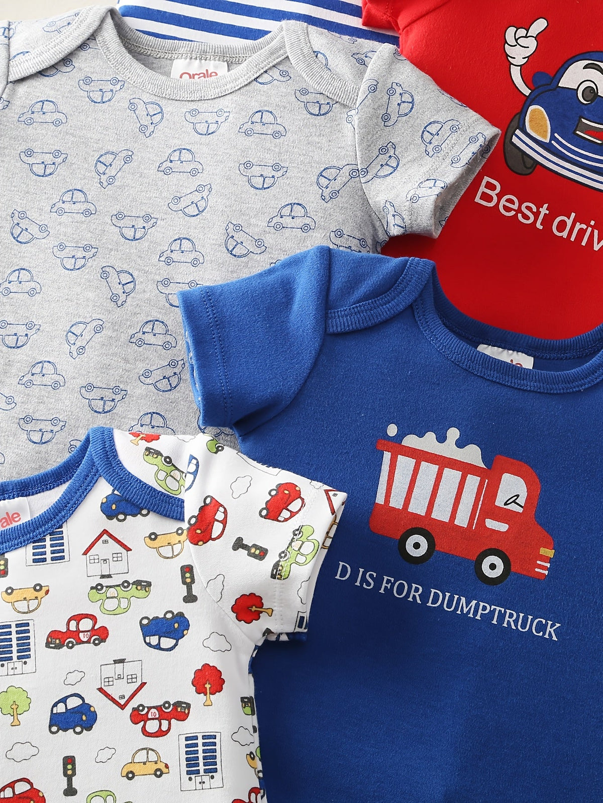 Baby Short Sleeve Bodysuits 5-Pack with Unicorn or Vehicle Prints and Crotch Snaps for Daily Changes