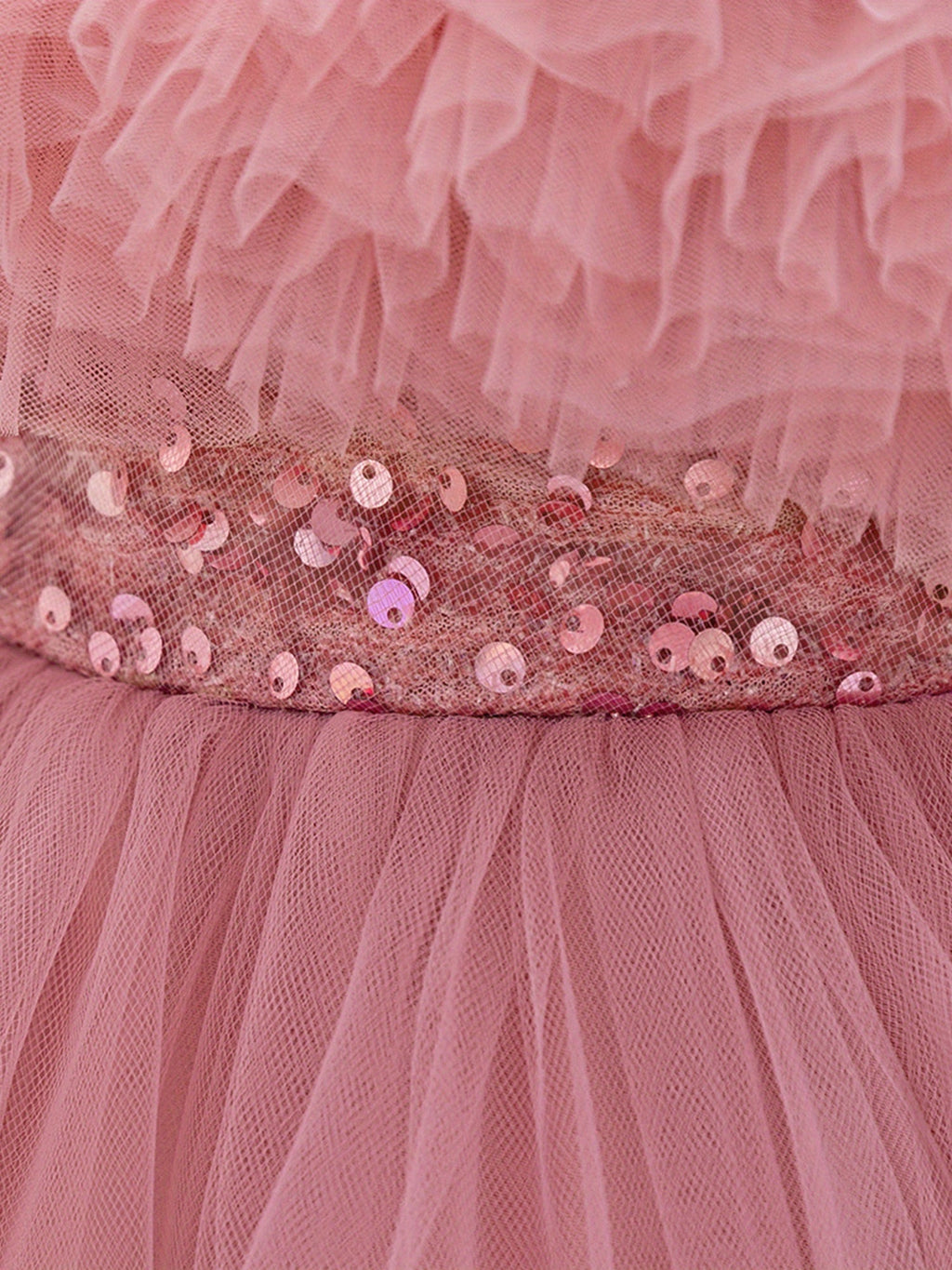 Baby Girls' Pink Tulle Party Dress with Sequin-Trimmed Tiers and a Back Bow for Birthday Celebrations