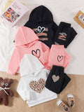 Baby Girl Hoodie Pants Set in a Six Piece Heart and Leopard Print Bundle with Pink Black and White Tops