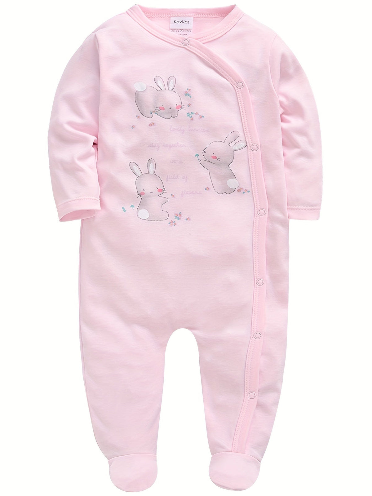 Baby Girls' Footed Rompers 3-Pack in Pink and White with Long Sleeves and Snap Fronts for Everyday Dressing