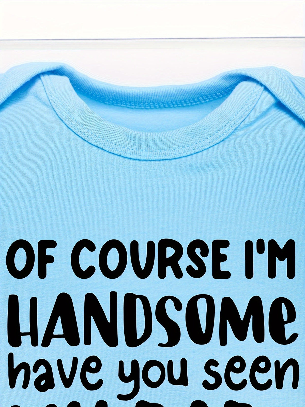 Sky Blue Baby Bodysuit with a Handsome Like Dad Slogan and Short Sleeves for Playful Everyday Outfits