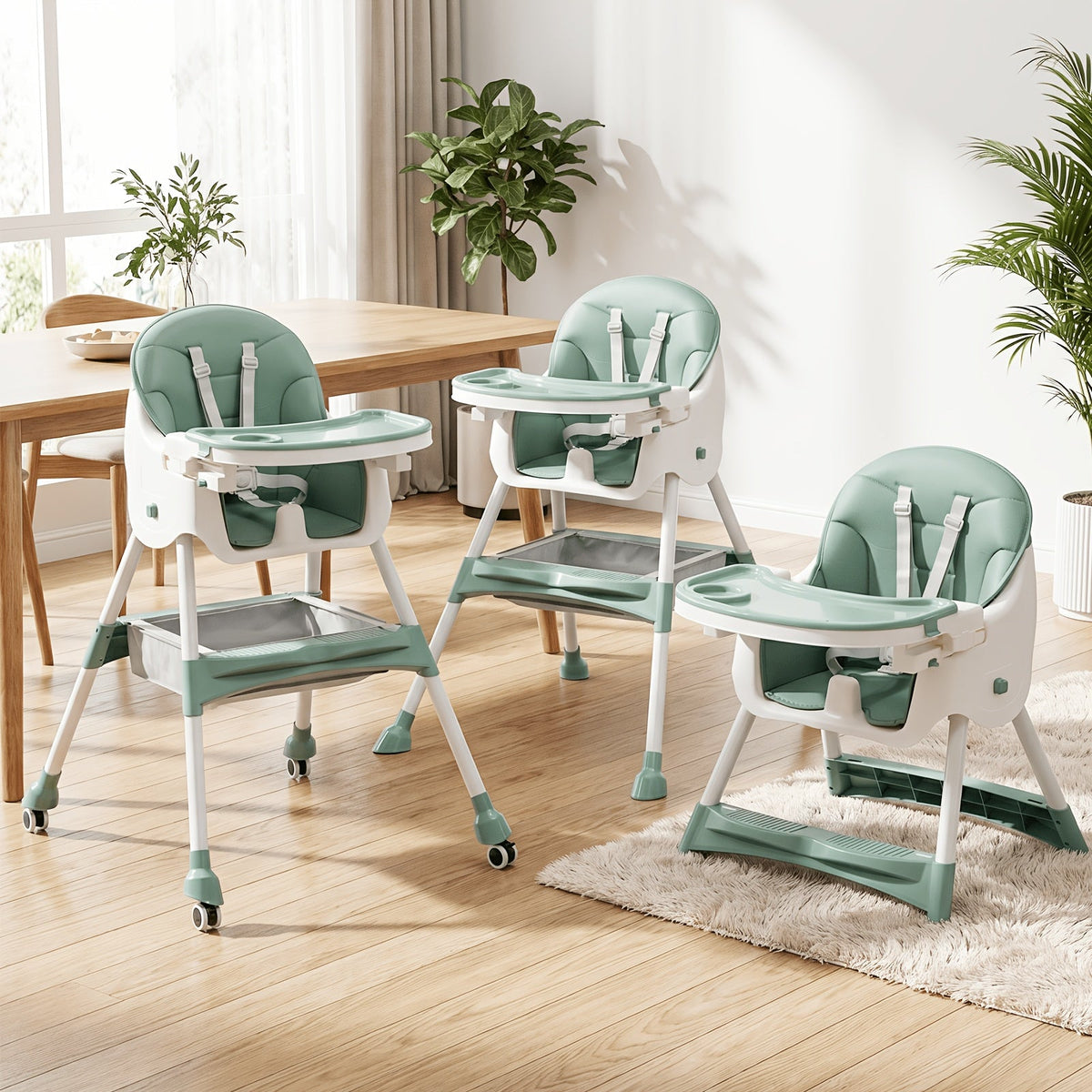Foldable Baby High Chair with an Adjustable Tray and Cushioned Seat