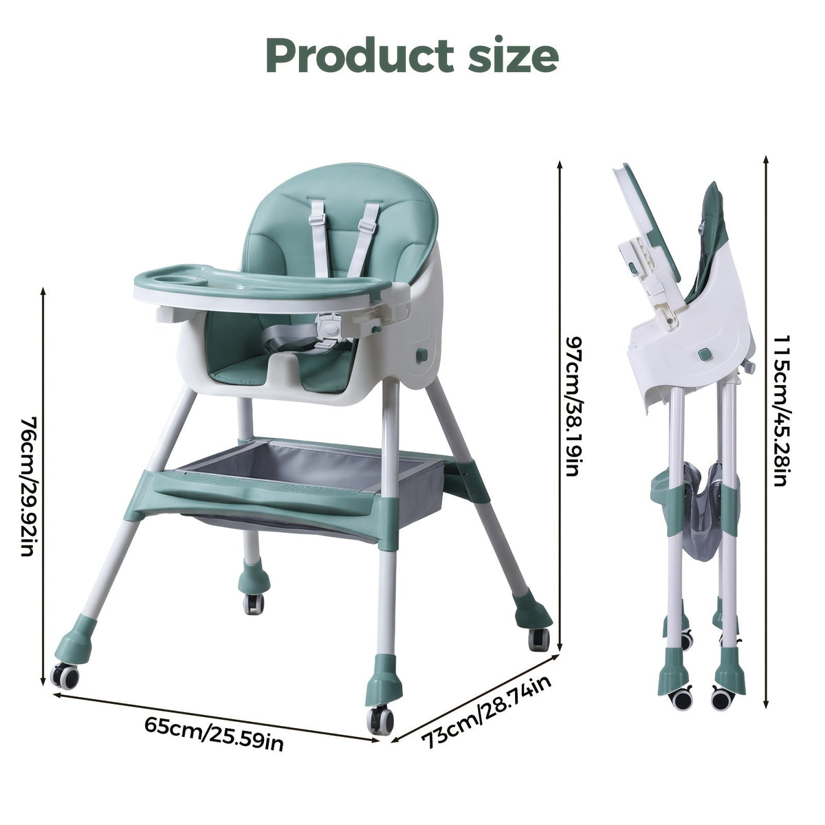 Foldable Baby High Chair with an Adjustable Tray and Cushioned Seat