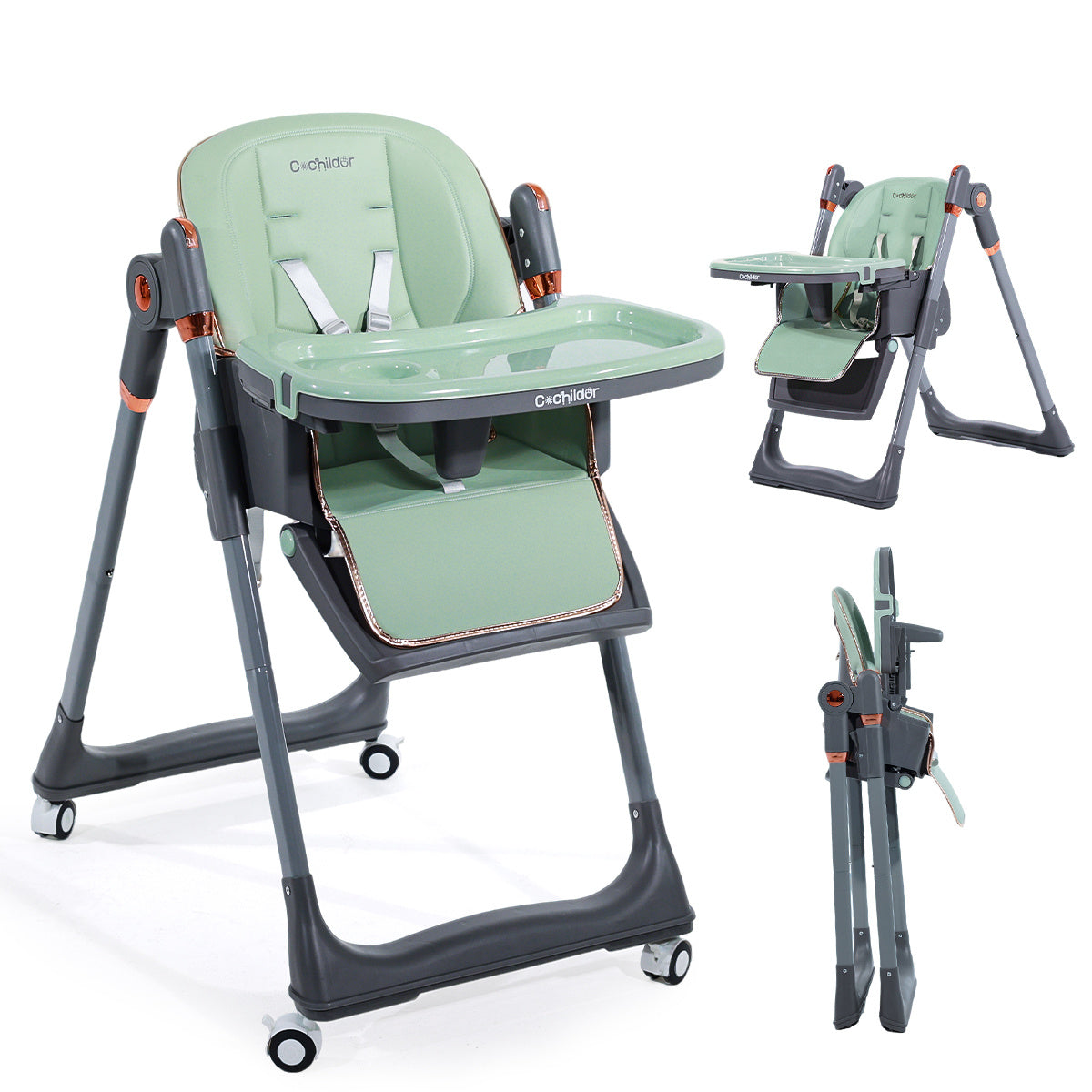 Adjustable Baby High Chair with a Removable Tray and Folding Frame, Four Height Settings for Family Mealtimes