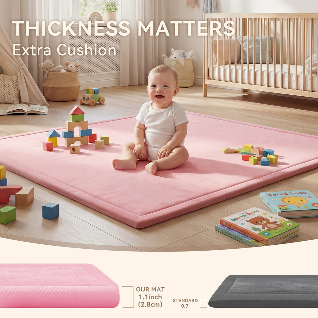 Cushioned Baby Play Mat with a Coral Velvet Surface and 1.1-Inch Memory Foam for Comfortable Floor Time