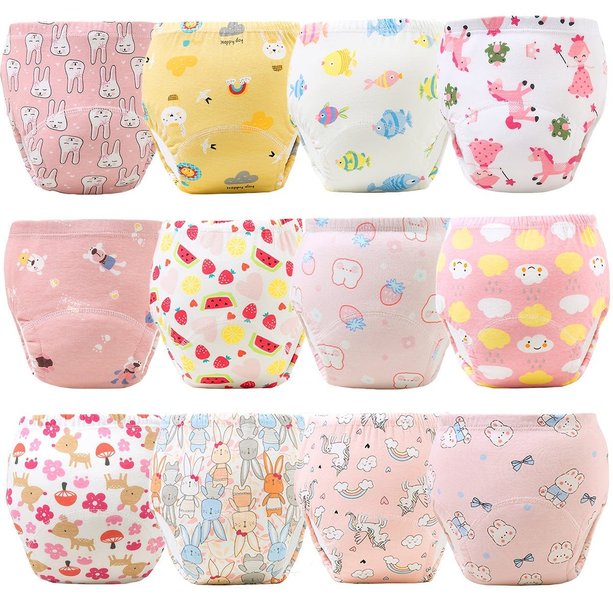 Baby Printed Training Pants Twelve Pack with Pink Memories or Underwater Designs for Daily Potty Routines