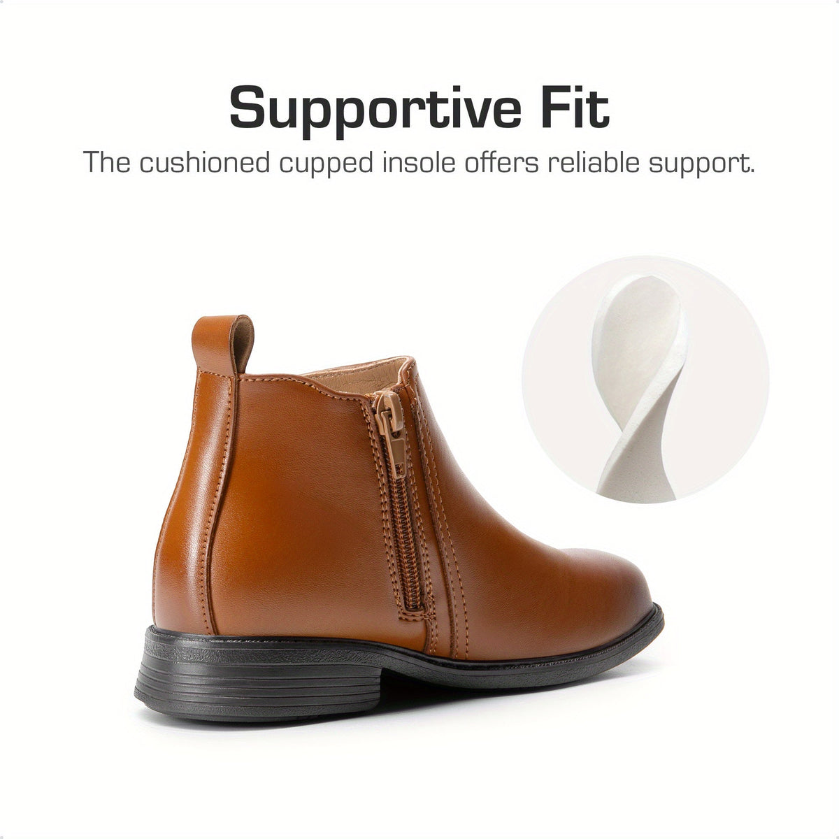 Boys' Chelsea Dress Boots with Side Zippers and Elastic Panels in Black or Camel for Smart Outfits