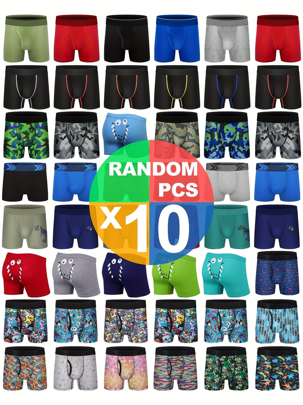 Boys' Cotton Boxer Briefs Ten Pack in Random Colors and Patterns for a Varied Everyday Underwear Drawer