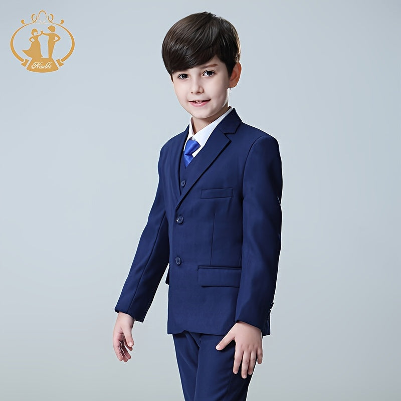 Boys' Three-Piece Formal Suit Set of Jacket, Vest and Trousers for Weddings and Special Occasions