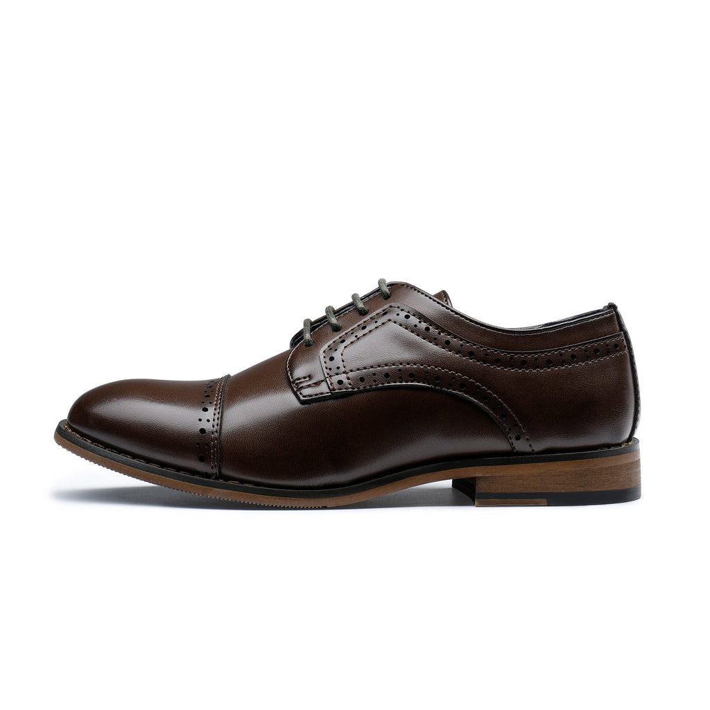 Boys' Dress Shoes with Cap Toe Brogue Details and Lace-Up Fronts in Black, Brown or Dark Brown