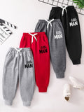 Boys' Jogger Pants Four-Pack with Little Man Lettering and Drawstring Waists for Casual Everyday Outfits