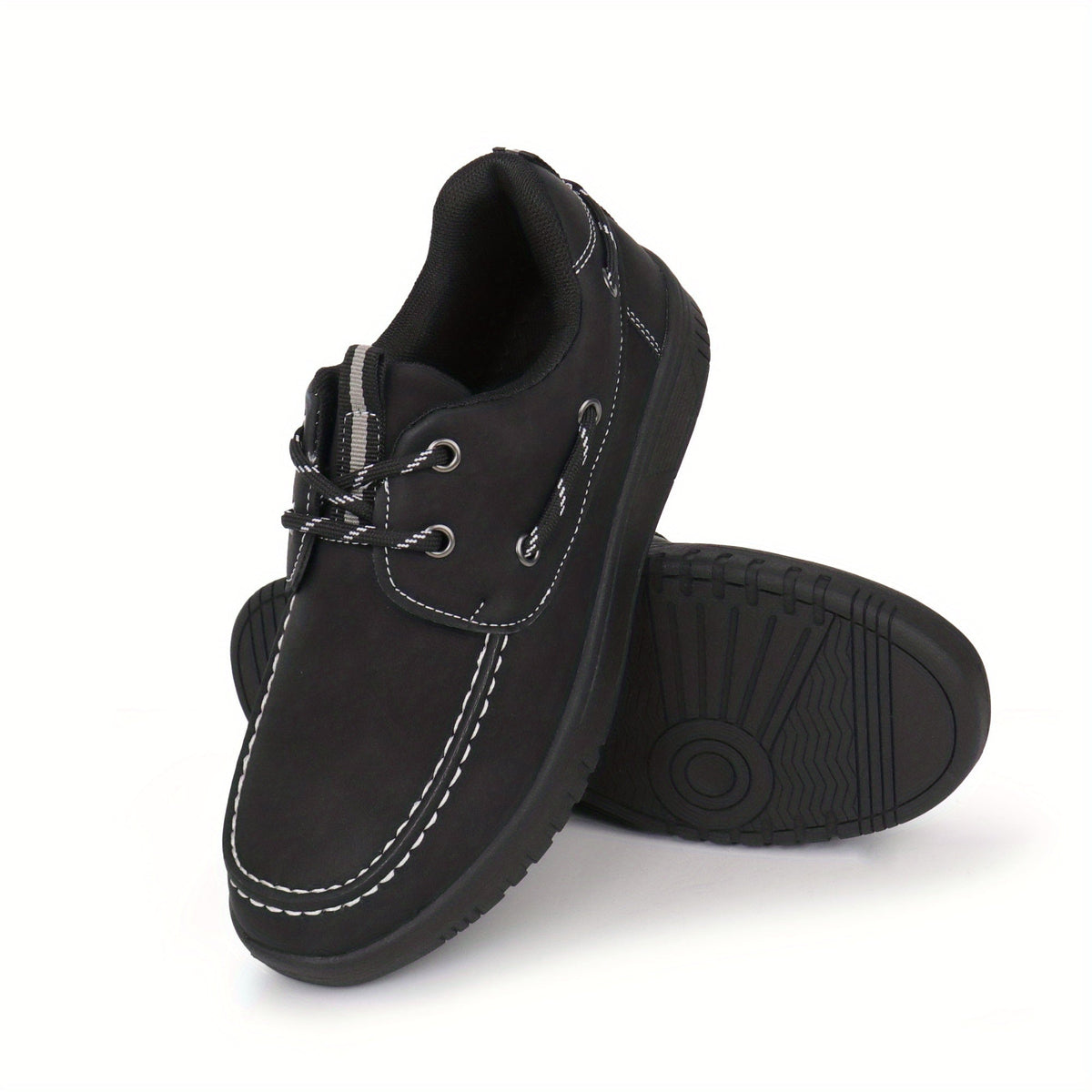Boys' Lace Up Boat Shoes with Contrast Moc Toe Stitching and Side Lacing for School and Casual Wear