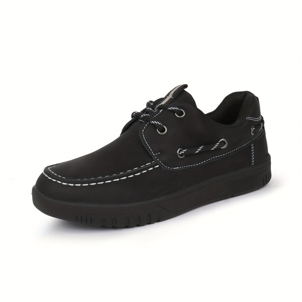 Boys' Lace Up Boat Shoes with Contrast Moc Toe Stitching and Side Lacing for School and Casual Wear
