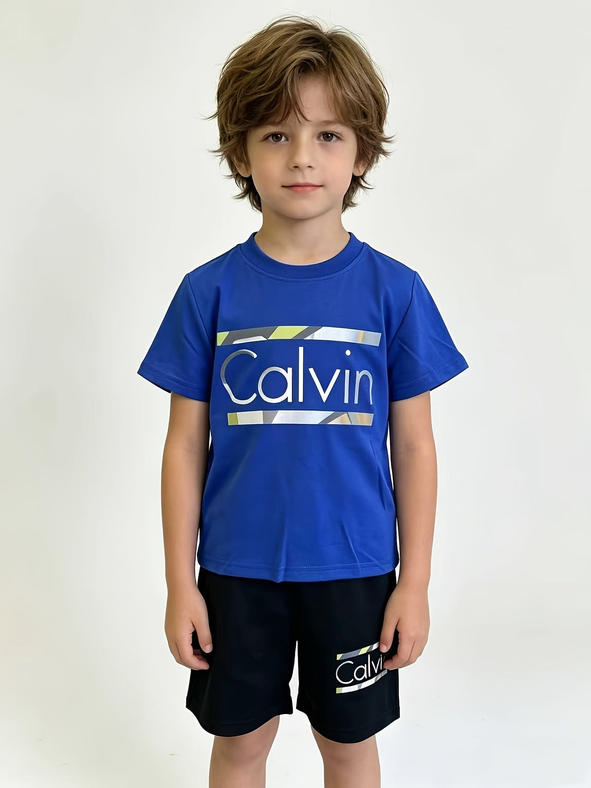 Boys' Calvin Letter T-Shirt and Shorts Sets 6-Piece Pack in Black, Blue and Red for Everyday Outfits