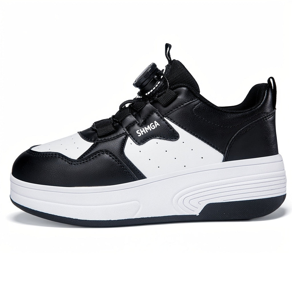 Boys Roller Shoes with Removable Wheels and Dial Fastenings in Black-and-White Two- or Four-Wheel Styles