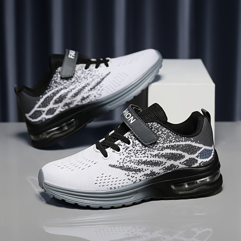 Boys' Low-Top Sneakers with Flame-Style Patterns and Instep Straps for Colorful Everyday Casual Wear
