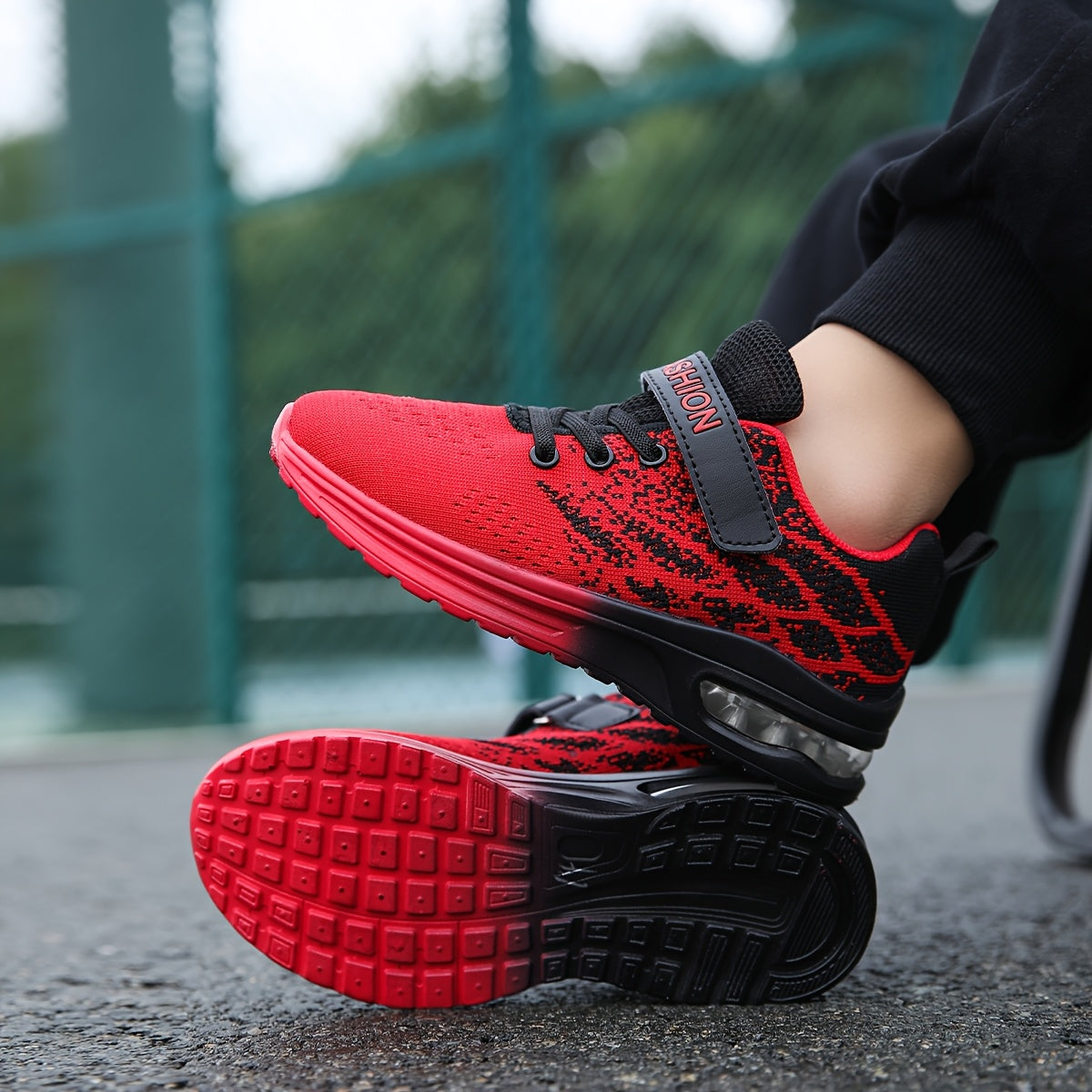 Boys' Low-Top Sneakers with Flame-Style Patterns and Instep Straps for Colorful Everyday Casual Wear