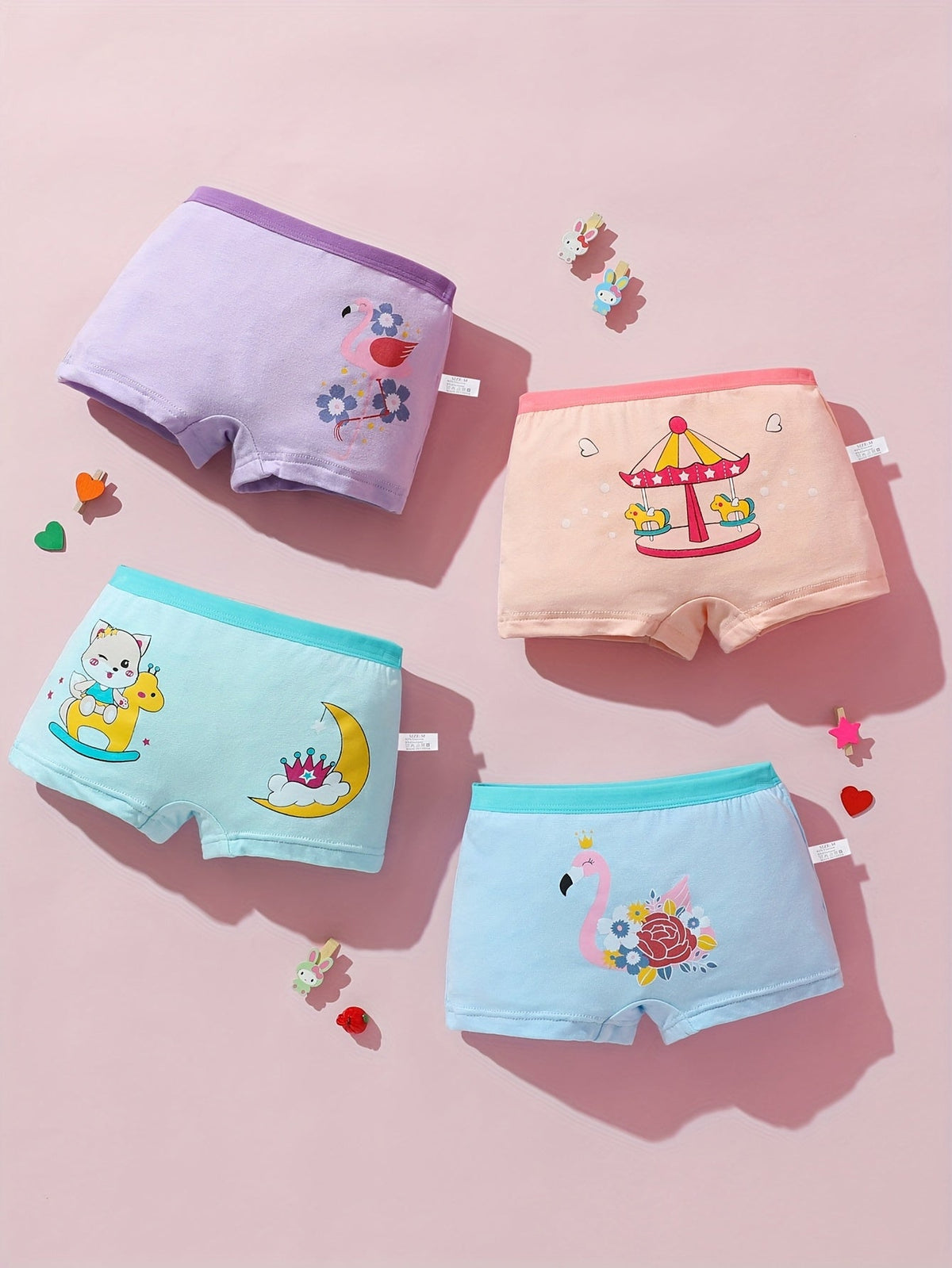 Girls' Cartoon Boxer Briefs 12-Pack with Elastic Waists and Random Pastel Designs for Everyday Underwear