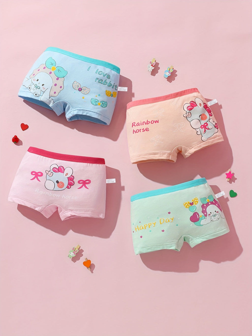 Girls' Cartoon Boxer Briefs 12-Pack with Elastic Waists and Random Pastel Designs for Everyday Underwear