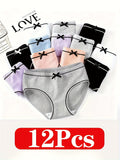 Girls' Ribbed Briefs 12-Pack with Contrast Trim and Small Waist Bows in an Assorted Color Underwear Pack