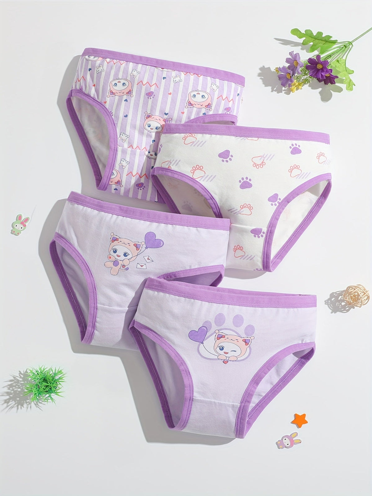 Girls' Cotton Briefs in an Eight Piece Pack with Mermaid and Cartoon Prints for Daily Underwear Changes