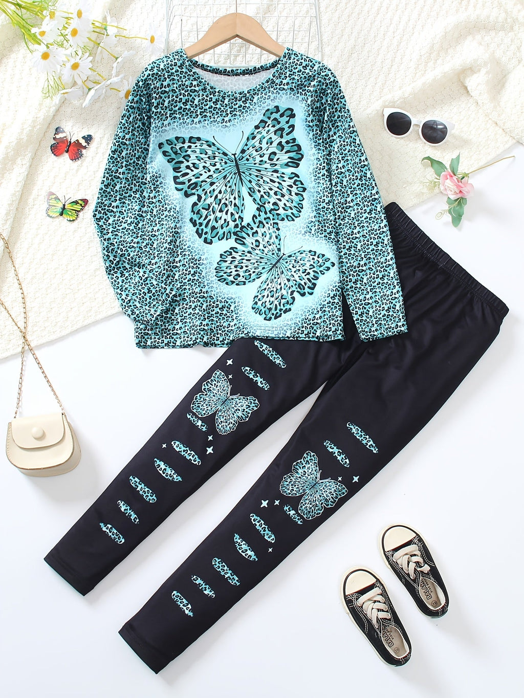 Girls' Butterfly Outfit Set - Long Sleeve Fall