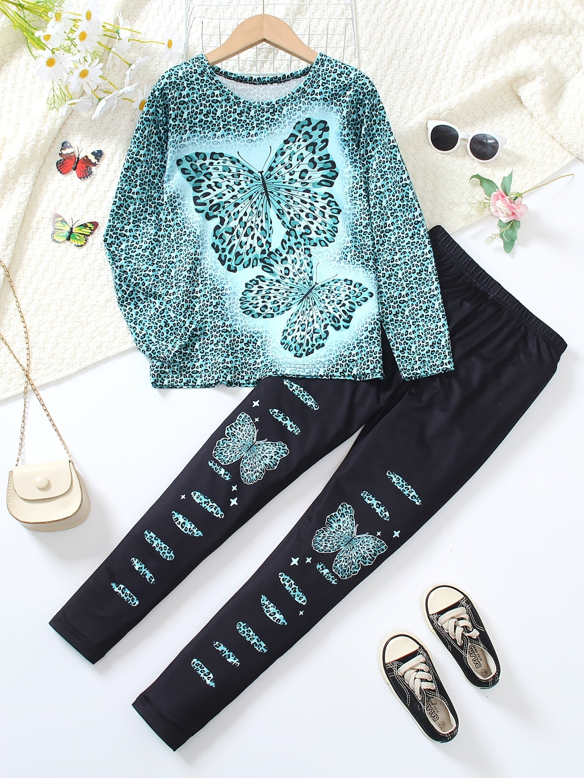Girls' Butterfly Outfit Set - Long Sleeve Fall
