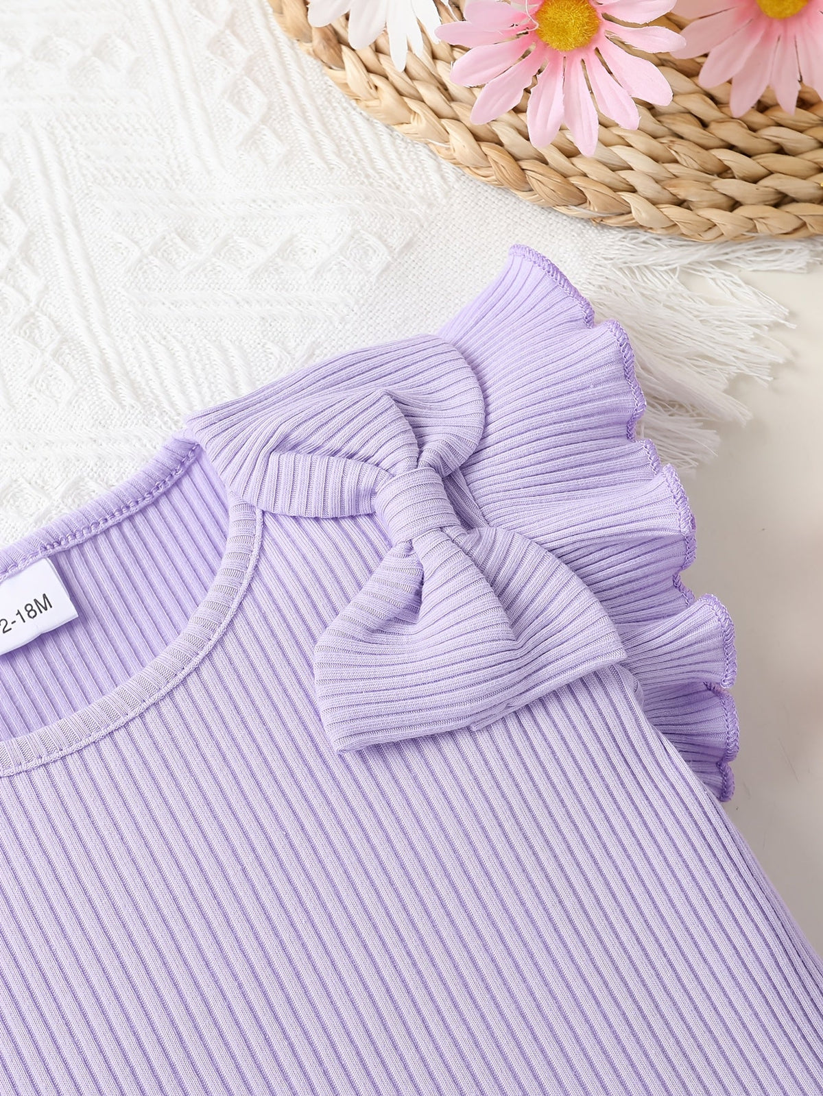 Girls' Purple Ruffle Sleeve Top and Butterfly Print Shorts Set with Matching Bow Details for Summer