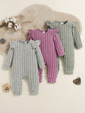 Baby Girls' Ribbed Rompers Three-Pack with Ruffled Shoulders and Long Sleeves for Coordinated Everyday Outfits