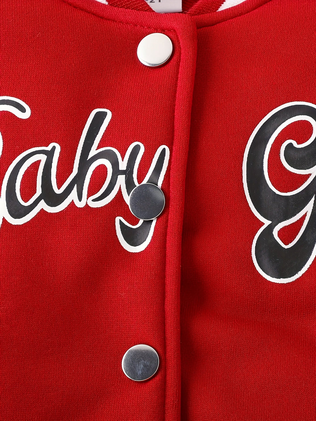 Girls' Red and White Varsity Jacket and Pleated Skirt Set with Baby Girl Lettering and Striped Trim