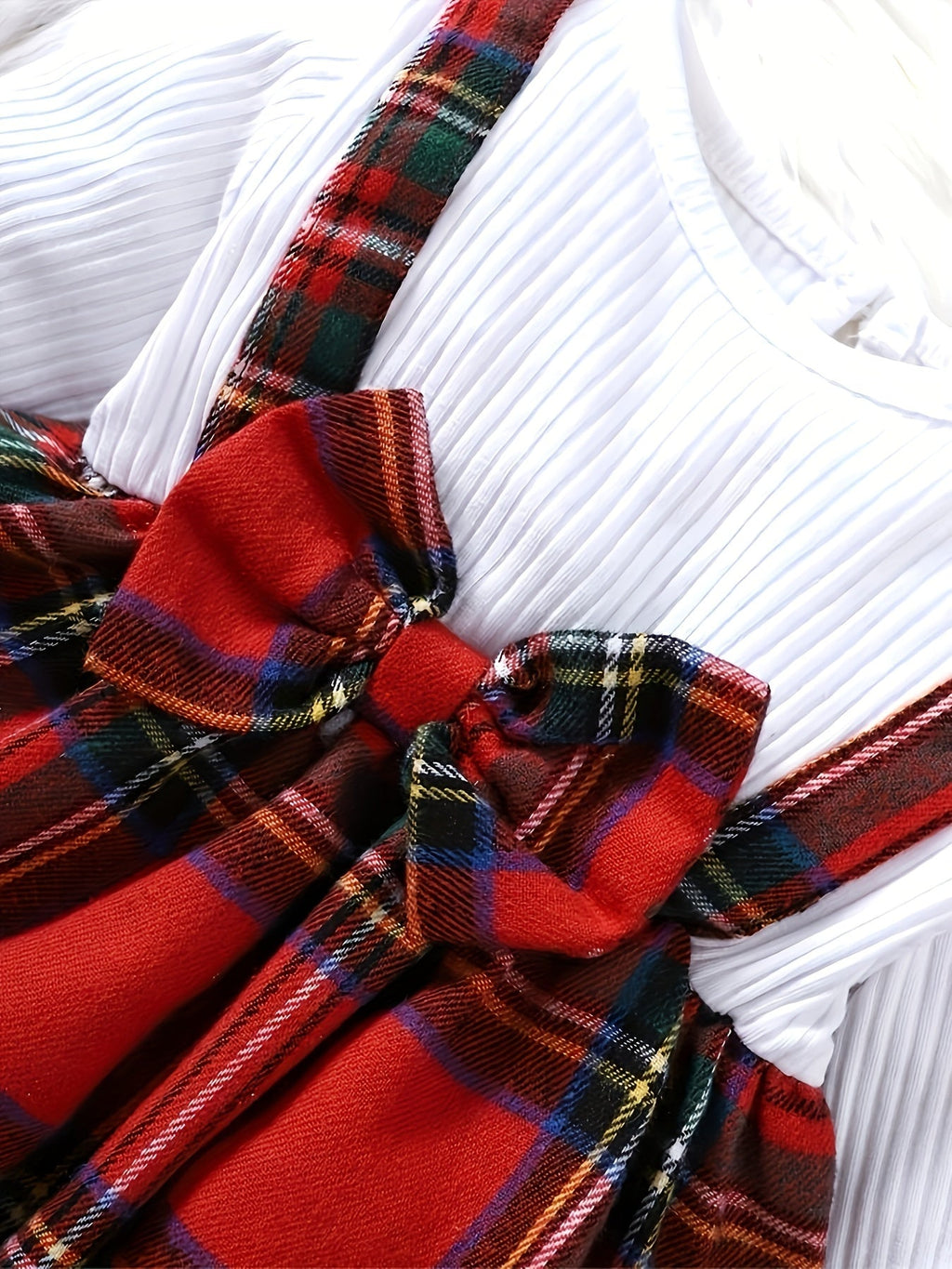 Baby Girls' Plaid Pants Set with a Bow-Front Peplum Top and Ruffled Hems for Festive Family Outfits