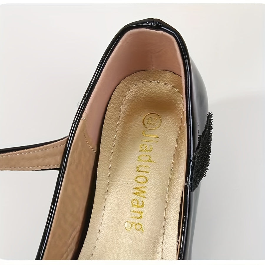 Girls' Black Mary Jane Shoes with Glossy Uppers and Low Heels for Parties and Special Occasion Outfits