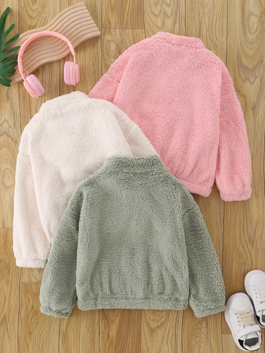 Girls' Half Zip Fleece Pullovers 3-Pack with Stand Collars and Front Pockets for Fall Layering