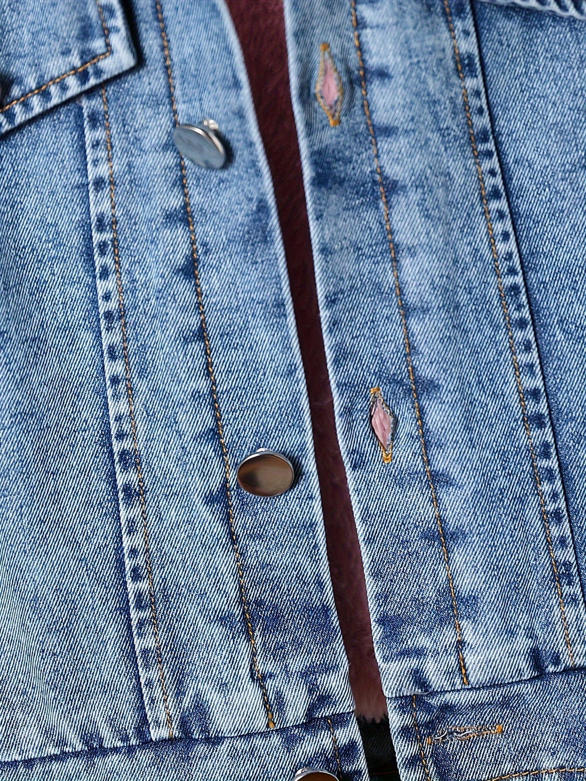 Girls' Hooded Denim Jacket in Blue with Pink Plush Lining and a Button Front for Fall and Winter