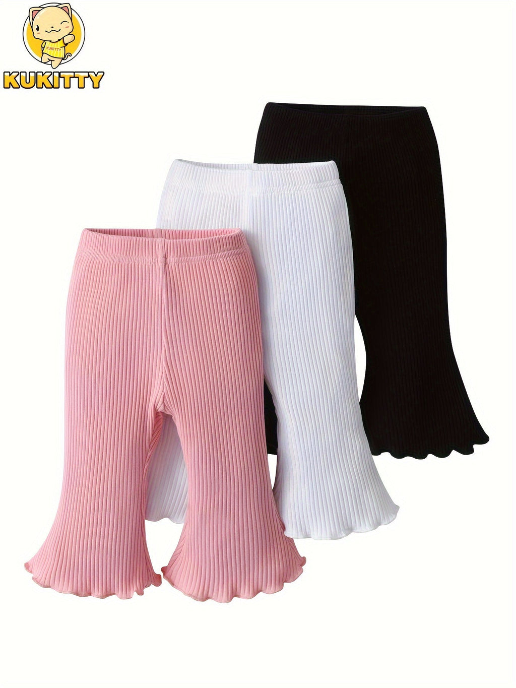Baby Girls' Ribbed Flare Leggings 3-Pack with Ruffled Hems and Pull-On Waists for Everyday Outfit Pairing