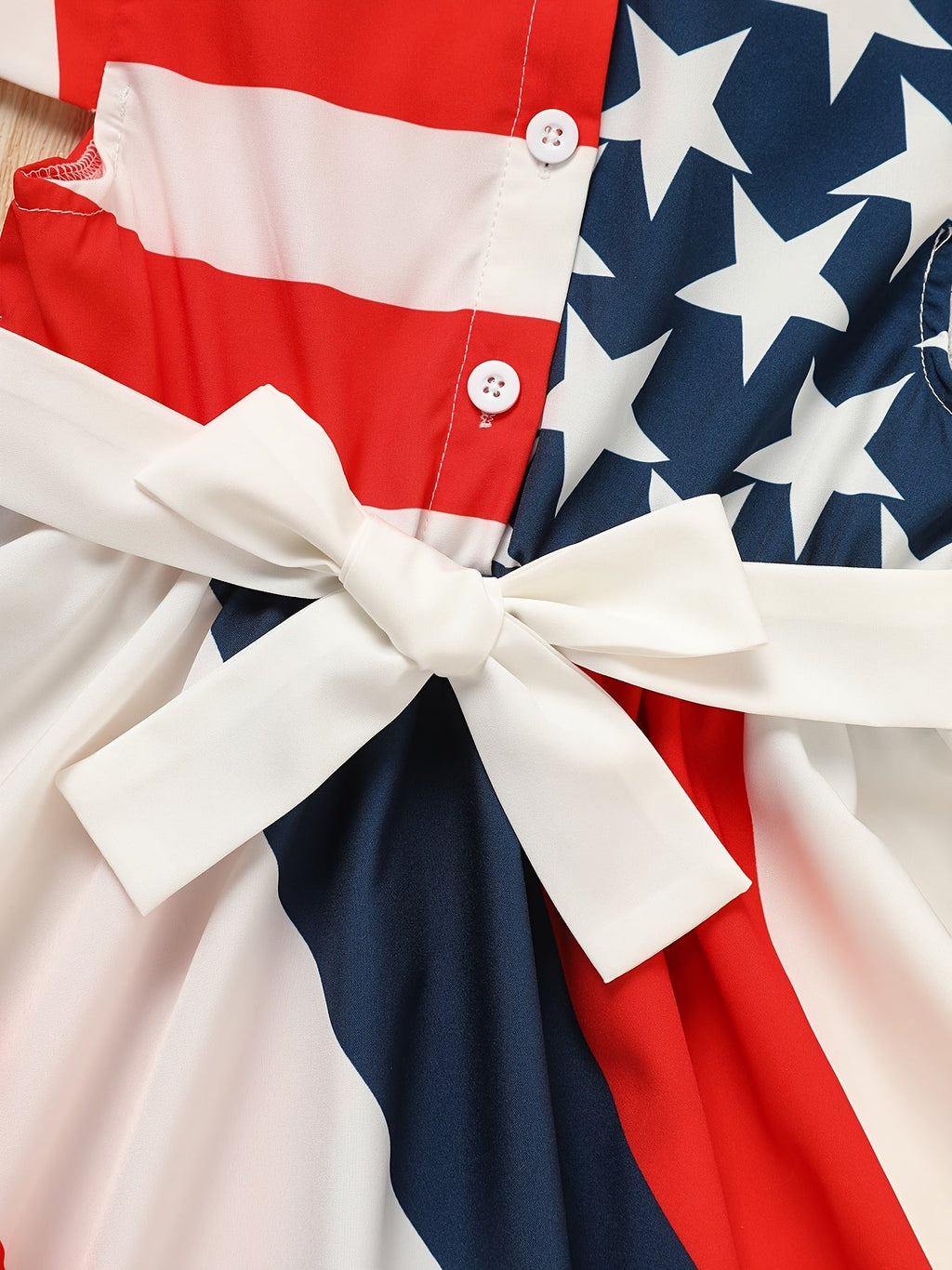 Girls' Stars and Stripes Twirl Dress in Red White and Blue with Short Sleeves for Fourth of July Outfits