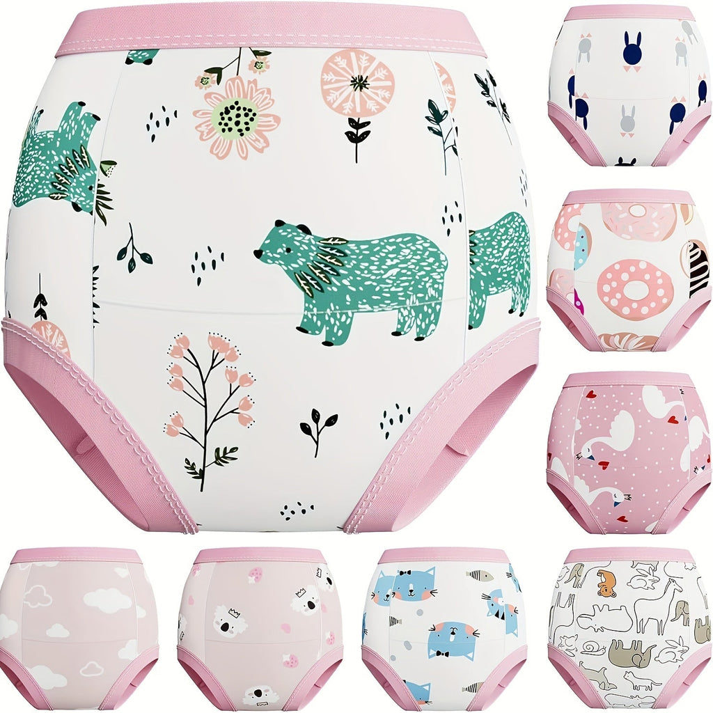 Toddler Training Pants for Girls with Animal Prints and Pink Elastic Trim for Potty Training Practice