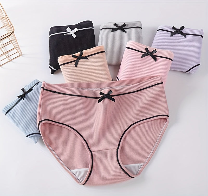 Girls' Twelve Pack Bow Briefs with Ribbed Texture and Contrast Trim in a Random Mixed Color Assortment